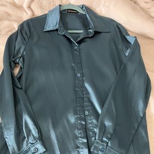 PLT Teal blue silk button down